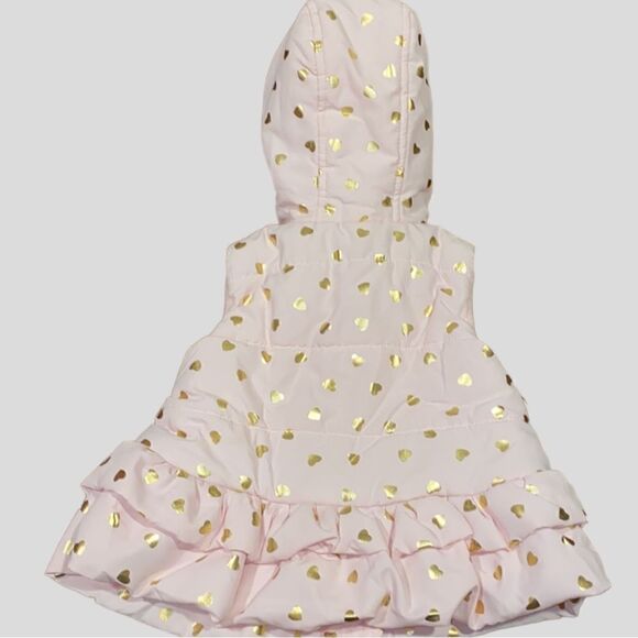 Little Me Pink & Gold Hearts Puffer Hoodie Vest Size 12 Months - Picture 3 of 9